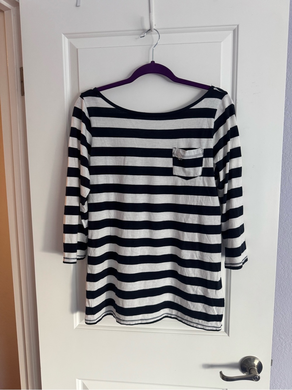 ABERC & FITCH, navy/wht, scoop back, light cotton, 3/4 slv, NWT